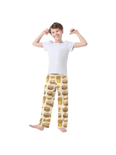 ZZKKO Fast Food and French Fries Hamburger Boys Pants for Kids Jogger Pants with Pockets S3