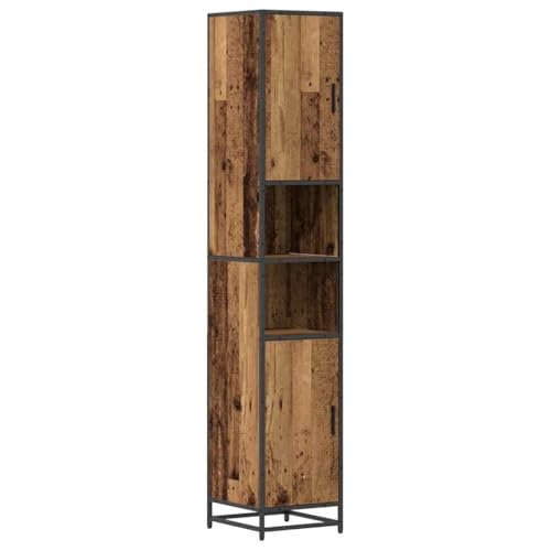 Mhdvray Armoire de salle de bain haute aspect bois vieilli, armoire de salle de bain étroite avec portes et étagères, meuble de salle de bain pour l'ordre,...