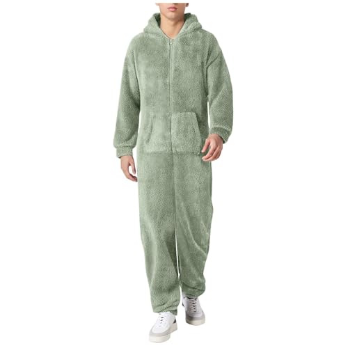 Grenouillère pour Homme Pyjama Polaire Pyjama en Flanelle à Capuche Pyjamas Une pièce en Polaire Onesie en Peluche Comfortable Homme Rompe Sleepwear Ample