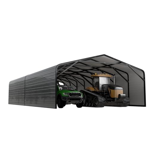 Image of Military-Grade Metal Carport 20x40 FT,Heavy Duty Garage 2-Sided Enclosure | 2x2 inch Steel Poles with Powder Coating, 15-Gauge Walls,120 PSF Snow Load Roof, Hurricane Resistant, Pickup, Truck, Black