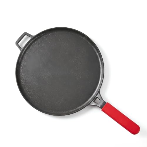 Image of Pre-Seasoned Cast Iron Dosa Tawa with Long Handle & Silicone Grip, 28 cm, Naturally Non-Stick Cookware for Roti, Chapati, Chilla & Uttapam, Heavy Duty Griddle, Gas Stove & Induction Compatible