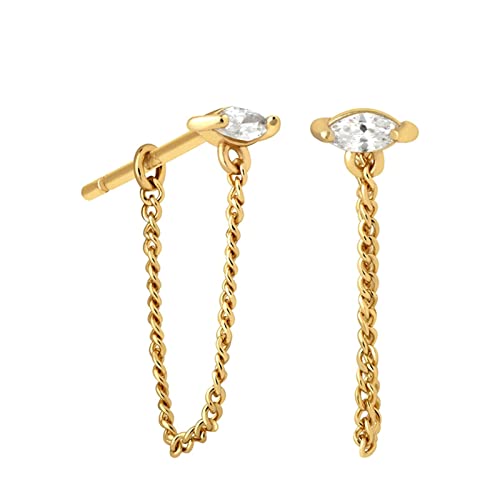 Boucles d'oreilles créoles en argent sterling avec chaîne et zircone cubique pour femmes