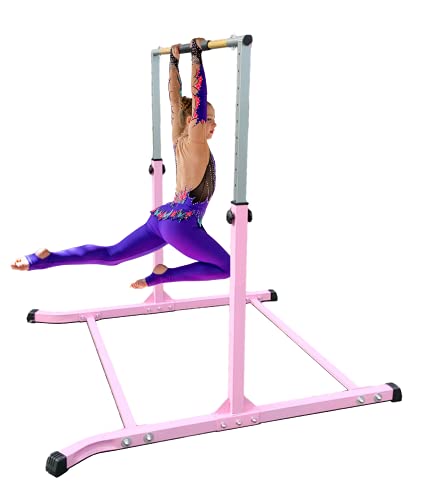 FlexPro Gymnastics Expandable Horizontal Bar Kip Bar 3 to 5 FT Pink with Free Handle Cushion Junior Training Athletic Kids and Adults