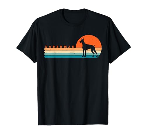 Perro Doberman retro vintage de los años 60 y 70 al atardecer Camiseta