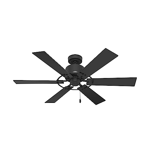 Hunter 52 inch Indoor Ceiling Fan No Light - Black Ceiling Fan without Light, 6 Blades, Standard Mount, For Bedroom, Living Room, or Kitchen, Pull Chain - Gilrock 51817, Matte Black