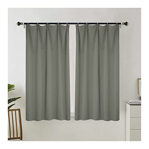 Grewod Curtains Bedroom Light Grey Solid Color Thermal Insulated Blackout Window Curtain, 40 x 70 Inch, 2 Panels, Pinch Pleat, Polyester