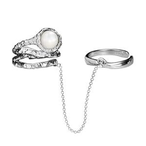 925 Sterling Silver Rings, Wedding Rings Silver Multi Double Ring Silver Bead Chain Tassel Luxury S925 Sterling Silver Engagement Ring for Women Adjustable