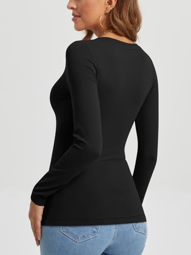 ATHMILE Womens Fall Deep V Neck Long Sleeve Shirts Modal Slim Fit Basic Tee Tops 20254