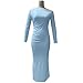 bawilom Womens Bodycon Maxi Dress Fall Fashion One Shoulder Long Sleeve Tight Fitted Wedding Guest Party Club Ruched Dresses Light Blue