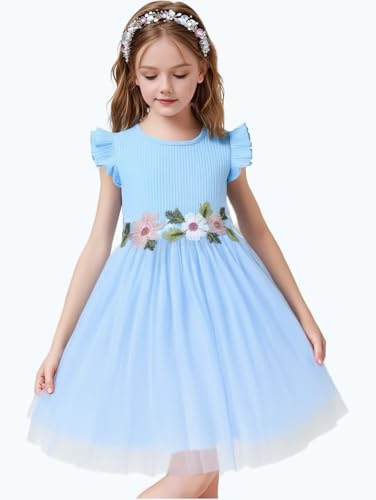 Image of HILEELANG Little Flower Girl Tulle Tutu Dress Easter Cotton Ribbed Birthday Wedding Party Princess Dresses