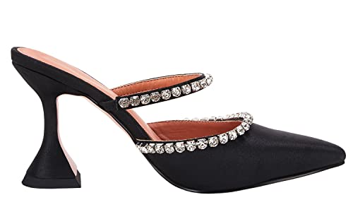 VETASTE Women's Pointed Toe Strappy Heels Crystal Satin Heeled Mules Wedding Party Shoes3