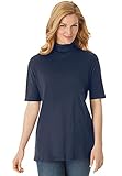 Woman Within Plus Size Ribbed Short Sleeve Turtleneck - 1X, Navy
