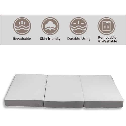 Mayton 3-Inch Portable Tri Folding Gel Memory Foam Mattress Breathable Mesh Sides with Ultra Soft, Removable and Washable Cover, Comfortable Support Cot Pad, Standard Size, 25-Inch, White - Thumbnail 6