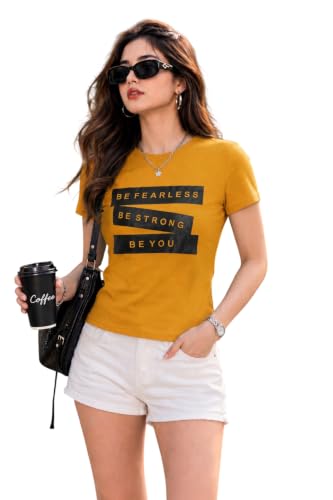 Image of Preneum Women's Graphic Printed T-Shirt, Round Neck Half Sleeve Casual Slim Fit Cotton Blend Tee, College, Office & Travel
