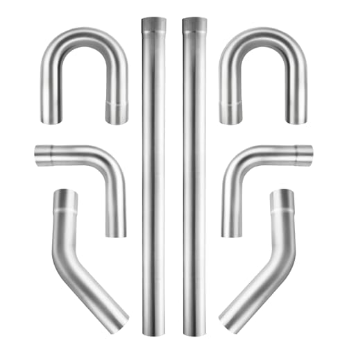 Autarboor 3 Inch Mild Steel DIY Custom Exhaust Tubing Mandrel Bend Pipe Straight & U-Bend Kit Universal Fit - 8 PCS