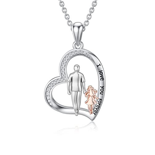 enjoylifecreative Père fille collier 925 argent Sterling amour coeur pendentif chaîne père fille bijoux cadeaux pour femmes filles Cover