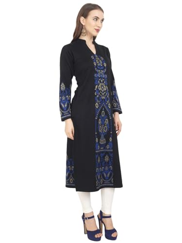 Image of Rosary Women's Winter Woolen Kurti Jacquard Straight Fit Ethnic Wear with 2 Side Pockets