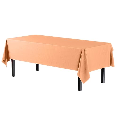 Image of Party Solids Peach Rectangular Plastic Tablecloth - 54x108 Inch, Pack of 24