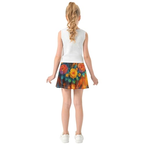 Toddler Tennis Skirts Cute Highland Cow Floral Girls Skorts Athletic Shorts Blue Pink School 4t4
