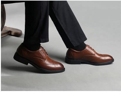 Mens Brogue Oxford Leather Dress Shoes British Style Business Casual Pointed Toe Lace-Up Wedding Formal Footwear(Brown,10)2