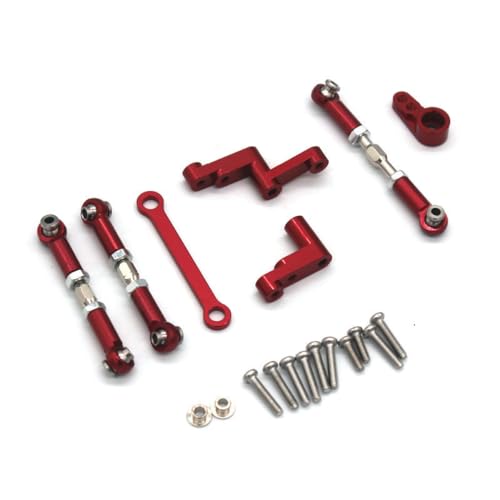 RWLZLB Steering Assembly, Tie Rod, Servo Arm Kit, Metal Upgrade Spare Parts Accessories for Hyper Go H16BM H16GT H16DR H16PL MJX 16207 16208 16209 16210 H16 1/16 Model RC Car (Red)