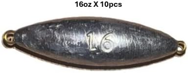 Torpedo Fishing Sinkers 16oz - 10 Pieces (Lead, Fishing Weight, Double Ring Good for Salt and Fresh Water)