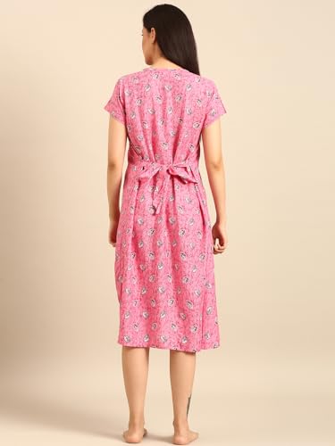 Image of Rupa Jon Aishwarya Women Short Printed Nighty in Premium Cotton Blend Fabric, Midi Length, Night Dress, Three-Fourth Length for Comfortable Everyday Wear