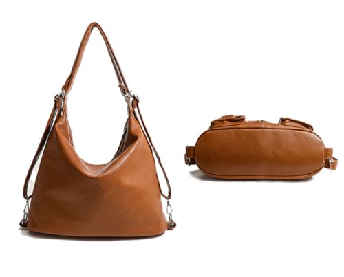 Image of Women's 3-in-1 Convertible Handbag - PU Leather Crossbody Bag, Shoulder Sling & Backpack Purse with Multiple Pockets, Large Capacity Travel & Everyday Fashion Bag (Brown)