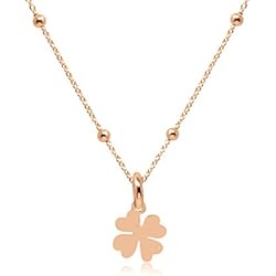 Comprar Gargantilla De Plata WANDA PLATA Collar con Colgante Trébol de Cuatro Hojas para Mujer en Plata de Ley 925 con Baño de Oro Rosa, Gargantilla, Collar Suerte en Sobre