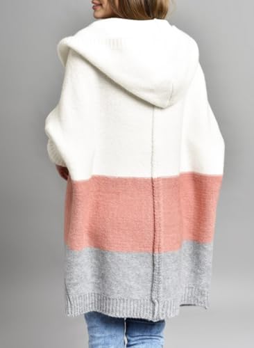 Image of Women's Oversized Hooded Cardigan Color Block Open Front Sweater Chunky Knit Long Coatigan Coat