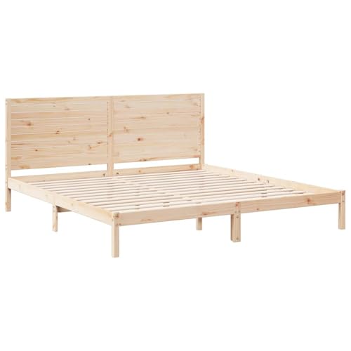 vidaXL Massivholzbett, Holzbett mit Kopfteil Lattenrost, Doppelbett für Schlafzimmer, Bett Bettgestell, Modern, 200x220cm Massivholz Kiefer