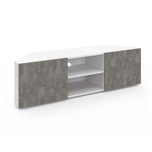 IDMarket - Meuble TV 110 cm d'angle ELI Blanc Portes Effet béton