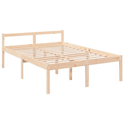 vidaXL Seniorenbett, Bett Holzbett für Schlafzimmer, Bettgestell Bettrahmen mit Lattenrost Kopfteil, Massivholzbett Doppelbett Komfortbett, 140x200cm Massivholz Kiefer