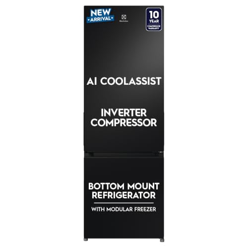 Image of Electrolux 335L 1 Star Double Door Refrigerator with AI CoolAssist, Bottom Mount Freezer, GreenZone Technology, Cooling 360, Inverter, Frost Free, UltimateTaste 700, EBM3402L-B, Charcoal Black