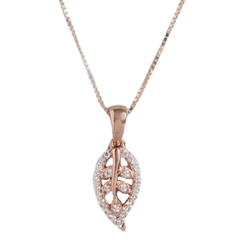 Image of ZAVYA 925 Sterling Silver Cubic Zirconia Rose Gold Plated Women's Leaf Jewelry Set | Gift for Women and Girls | With Certificate of Authenticity and 925 Hallmark