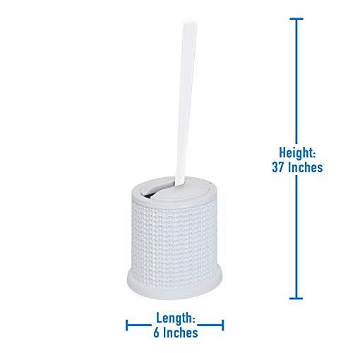 Image of Bath Bliss Self Closing Lid Toilet Brush with Rim Scrubber | Dimensions: 5. 9 inch x 5. 3 inch x 15. 4 inch | Self Closing | 360 Degree Bristle | Bathroom Cleaning | Separate Rim Scrubber | White