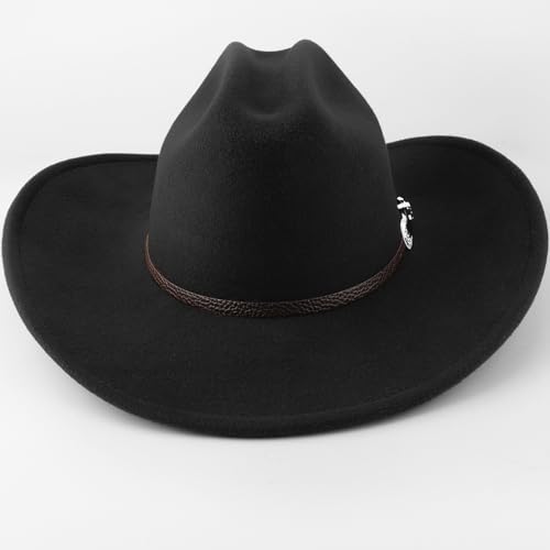 Image of DRESHOW Cowboy Hat for Women and Men Classic Felt Western Hat for Cowboys Cowgirls Wide Brim Belt Buckle Retro Fedora Hats