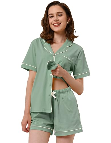 Image of NAP BOUND 100% Cotton Pajamas for Women Sets 2 Pieces Pjs Button short sleeves with Pockets Soft Sleepwear Loungewear XS-XXL