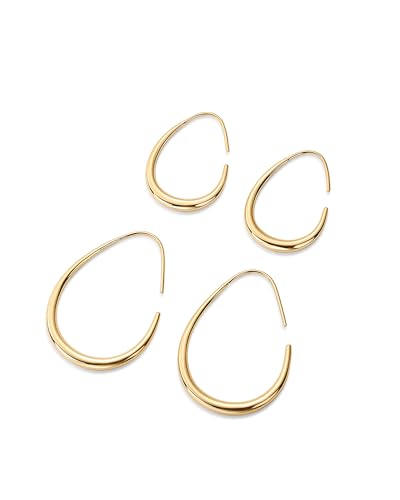 PAVOI 14K Gold Plated 925 Sterling Silver Post Lightweight Teardrop Hoop Earrings for Women | Small Oval Pull-Through Statement Earrings 5