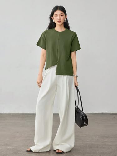 Image of Zilcon Woman Half Sleeve Round Neck Womens Tops Beach Vacation Fashion Clothes Casual Summer Spring Winter Fall Outfits Tops
