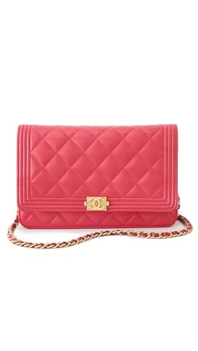Chanel Women's Pre-Loved Pink Lambskin Boy Wallet On Chain, Pink, One Size