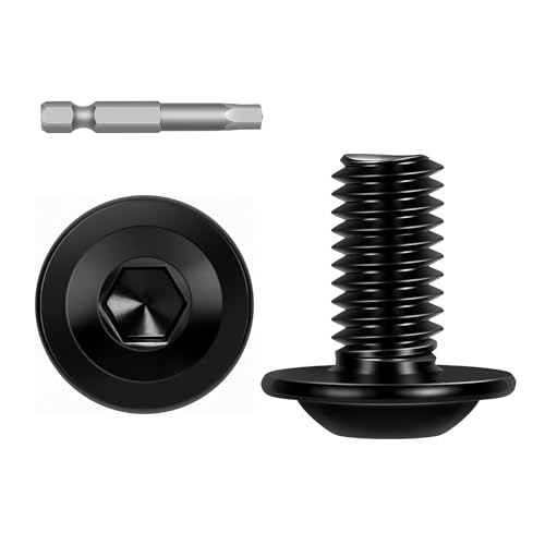 Image of M6-1.0 x 16mm 25 PCS Flanged Button Head Socket Cap Bolts Screws, Stainless Steel 304, Allen Socket Drive, Screwdriver Bit Included, Black Finish, Fully Machine Thread