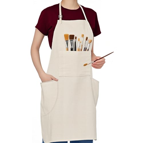 conda Adjustable Professional Bib Apron 100% Cotton Canvas with 3 Pockets for Women Men Adults, Waterproof, Natural 31inch (1pcs Pack)