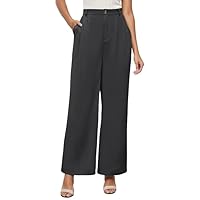 Pantaloni da Donna Eleganti A Vita Alta Casual con Tasche Gamba Larga Pantalone Lunghi Palazzo per Business Ufficio Comodi Elastico (Grey, L)