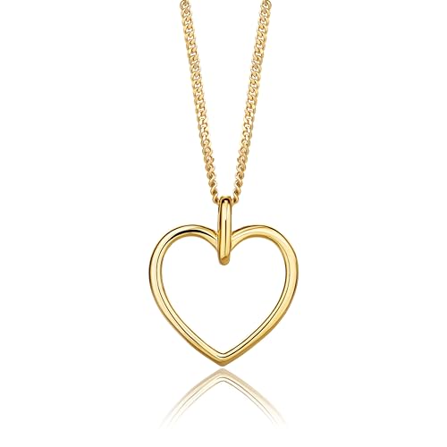 MIORE Collier Femme Or - Chaîne et Pendentif Coeur Amour en Argent Sterling 925 avec Placage en Or Jaune Véritable - Chaîne de 45 cm - Bijoux Femme Plaqué...