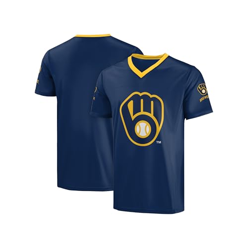Image of FOCO MLB Men's Officially Licensed Primary Logo Wordmark Ballpark Team Color Baseball Performance V-Neck Top