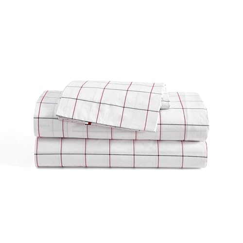 Tommy Hilfiger - Juego de sábanas, Ropa de Cama de percal de algodón con Fundas de Almohada a Juego, Fresco y Fresco, artículos Esenciales para el hogar Azul Glasgow Windowpane