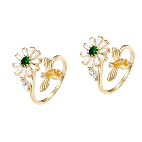 Bague anti-stress fleur et abeille rotative ajustable pour femme