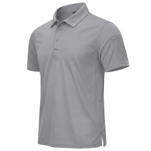 MAGCOMSEN Men's Golf Top Short Sleeve Breathable Performance Athletic Sport Polo Shirt Light Grey, 3XL