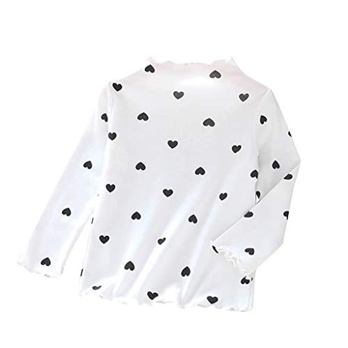 Toddler Girl Valentine's Day Clothing Spring Long Sleeves Ruffle Mock Turtleneck with Cute Print (White, 110/3Y)